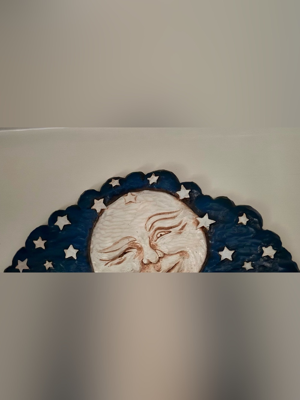 Handcrafted Blue Moon and Stars Wall Plaque - White Moon